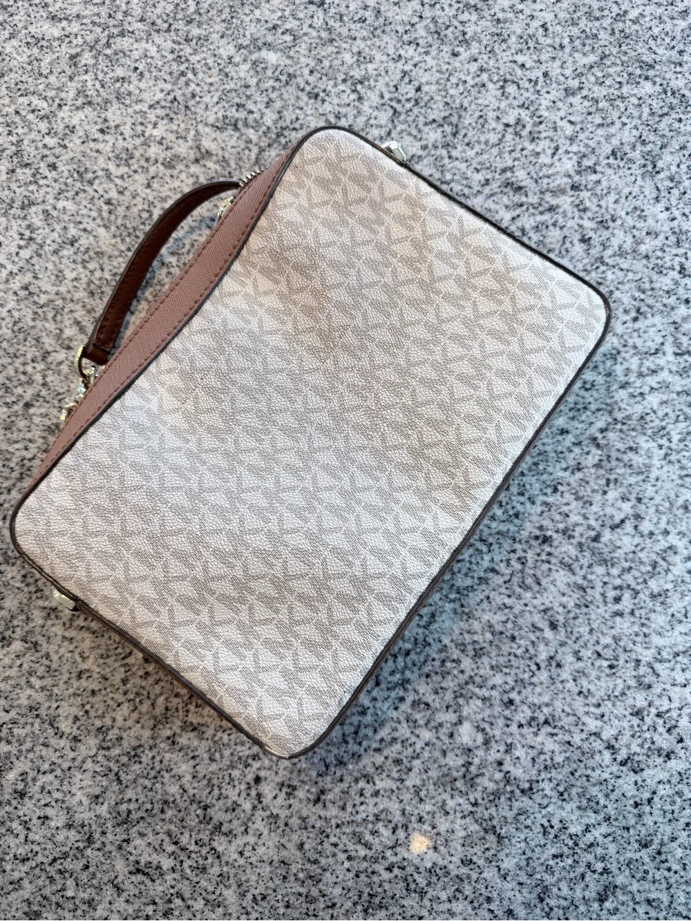 Michael Kors Beige Signature Belt Bag with Brown Trim